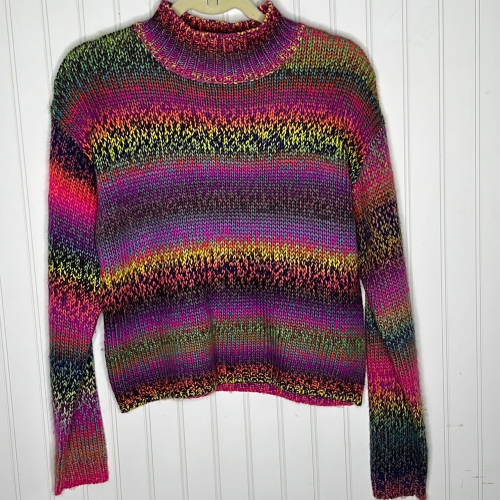 Mock Neck Colorful Sweater Size Medium